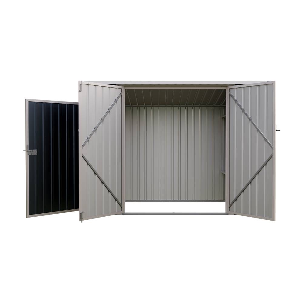 8x4 Ft Outdoor Metal Storage Shed with Pent Roof, 3 Lockable Doors & Adjustable Shelves, Weather-Resistant Garden Tool Storage House
