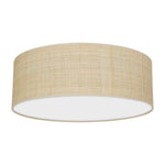 Marshall Hand Made Designer Ceiling Lamp In Matt White Metal And Natural Rattan Coloured Fabric