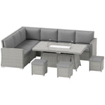 7 Pieces Rattan Furniture Set 50,000 Btu Gas Fire Pit Table