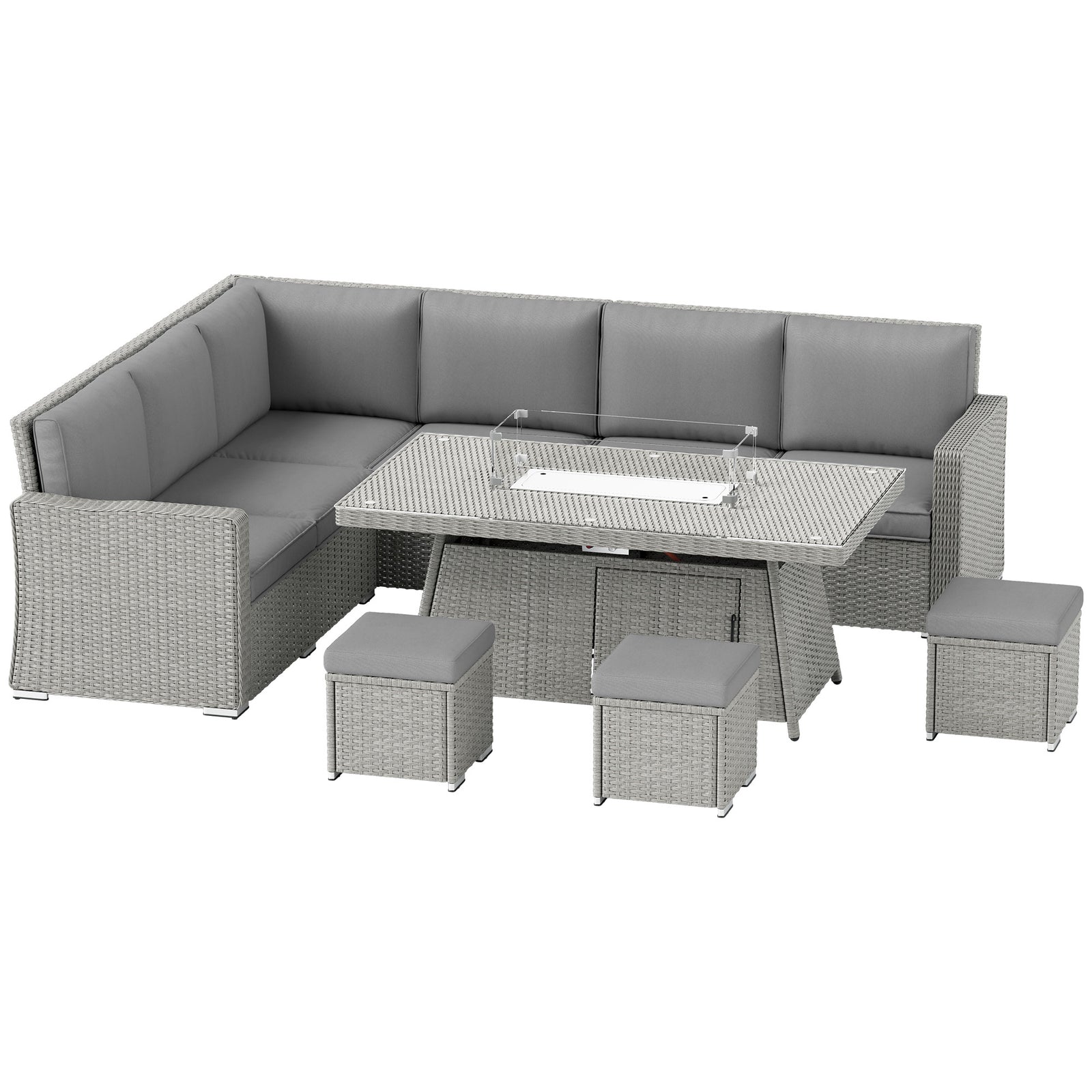 7 Pieces Rattan Furniture Set 50,000 Btu Gas Fire Pit Table
