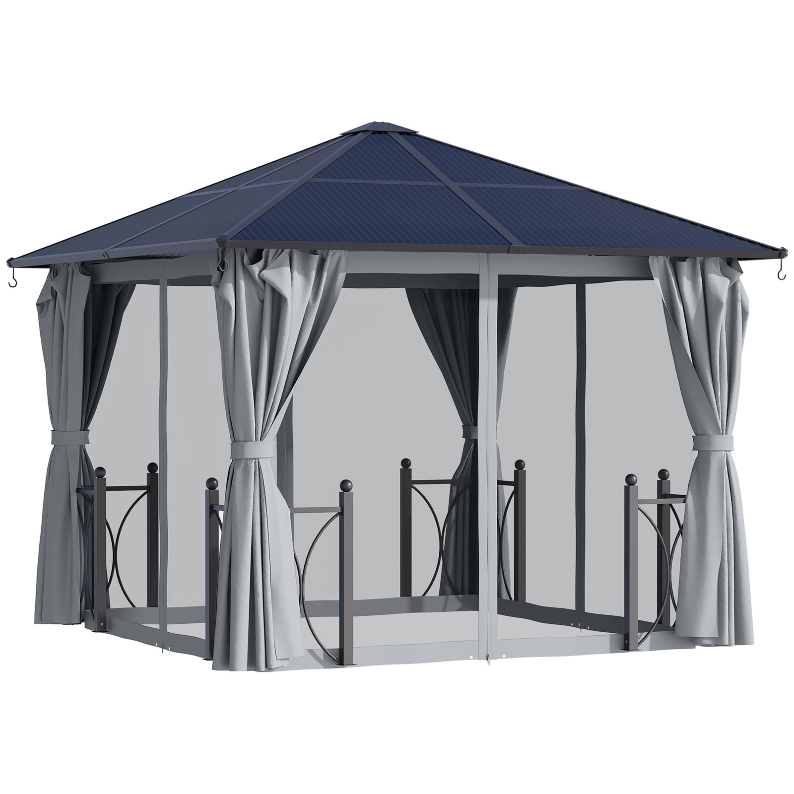 3x3(m) Hardtop Gazebo With Pc Roof, Netting And Curtains