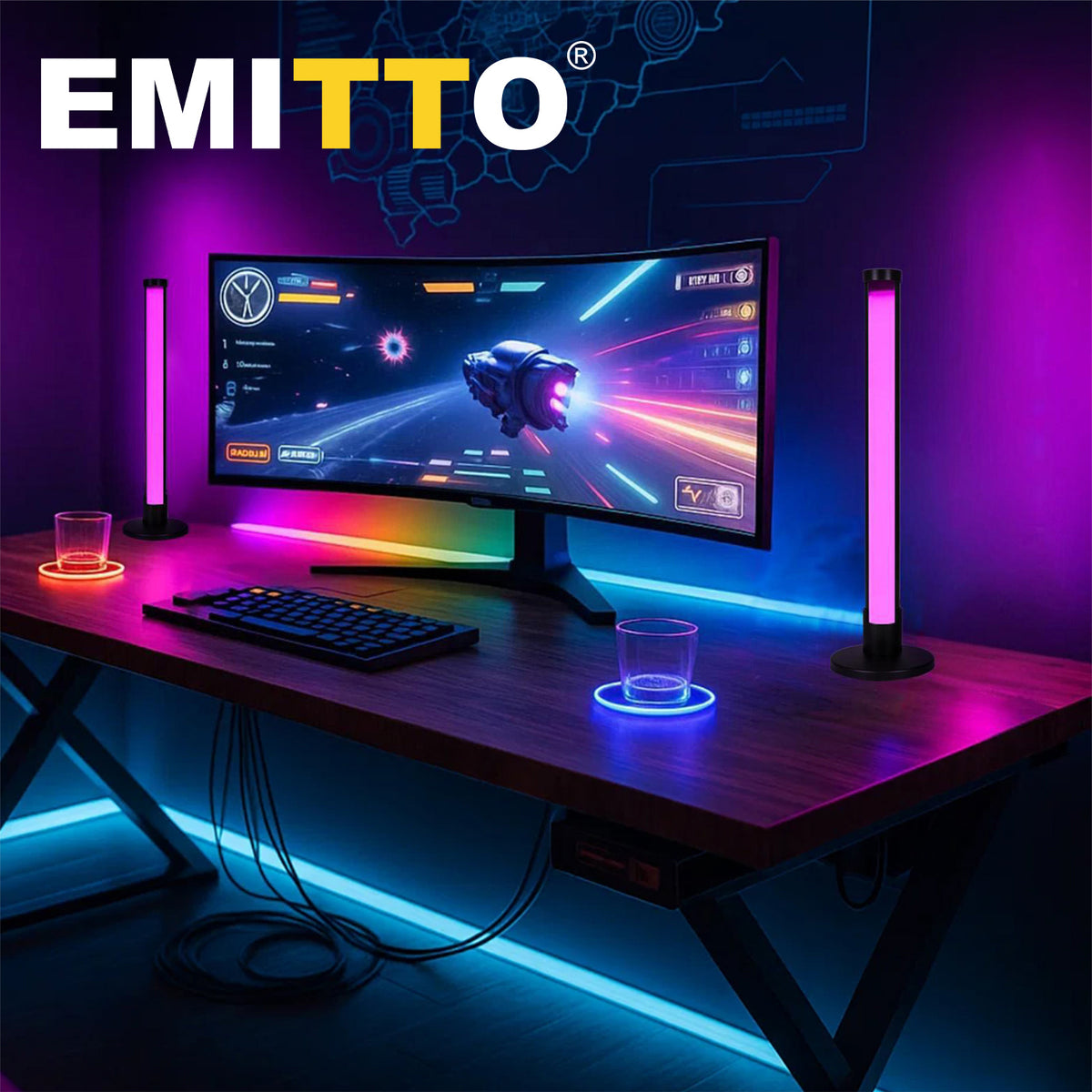 Emitto 2x Smart Rgb Led Light Bars Game Ambient Lamps Color Changing Music Timer