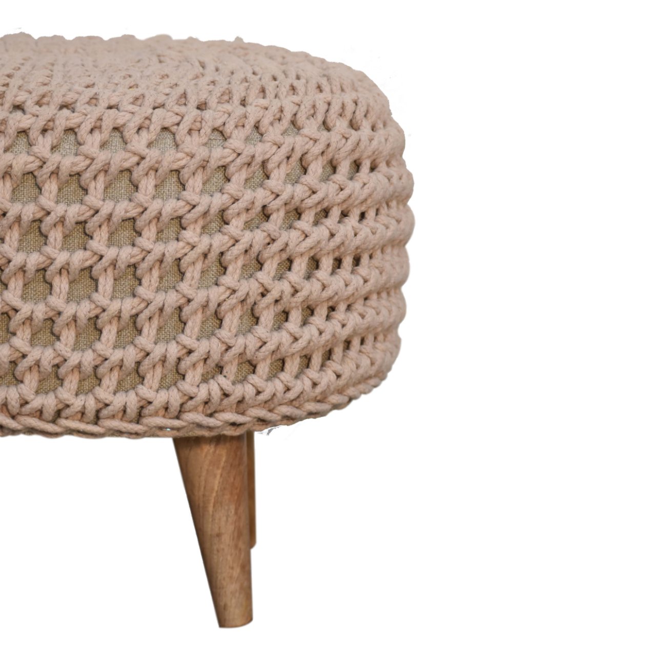 Solid Mango Wood Keeva Beige Oblong Footstool