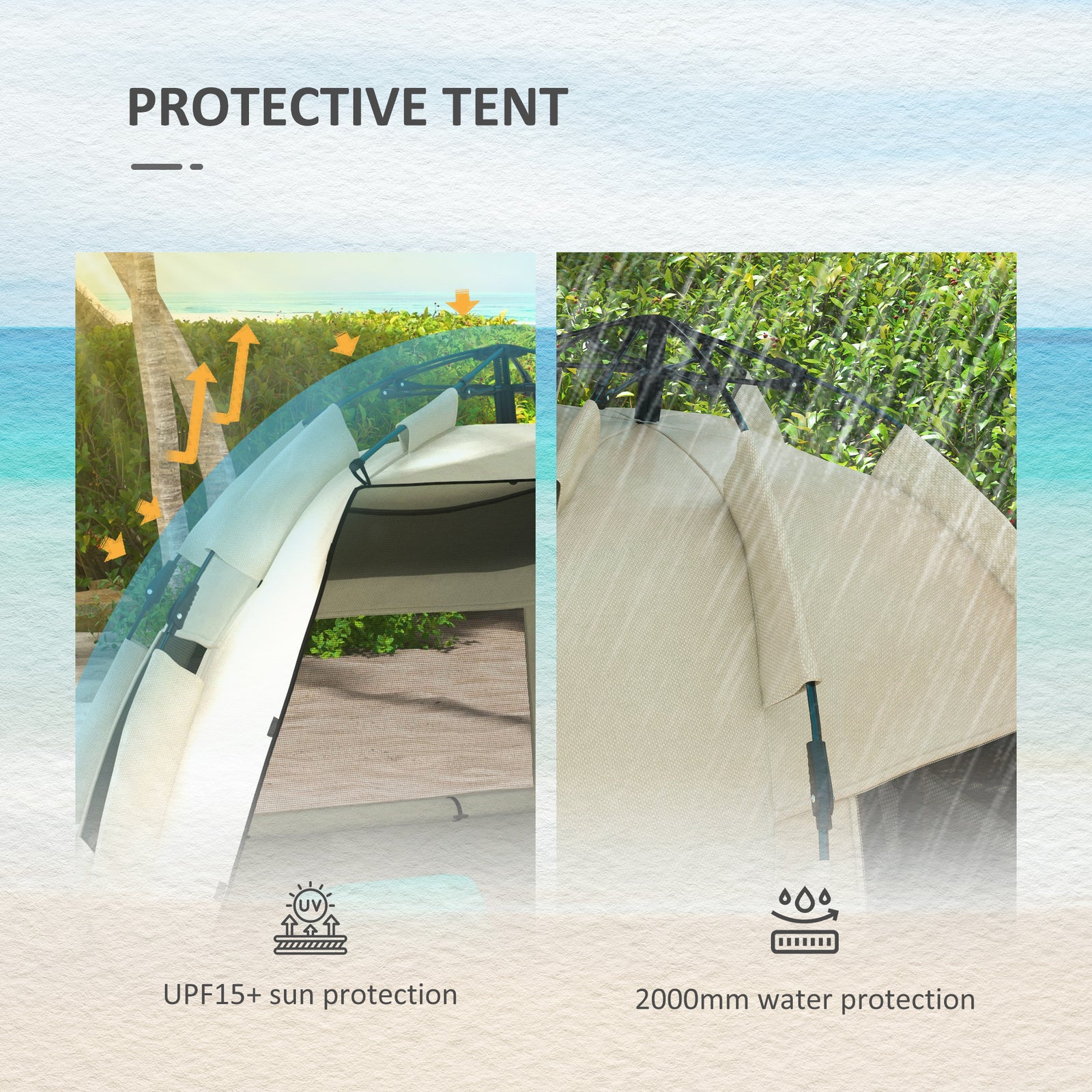 Pop Up Beach Tent For 2-3 Person With Carry Bag, Upf15+ | Khaki