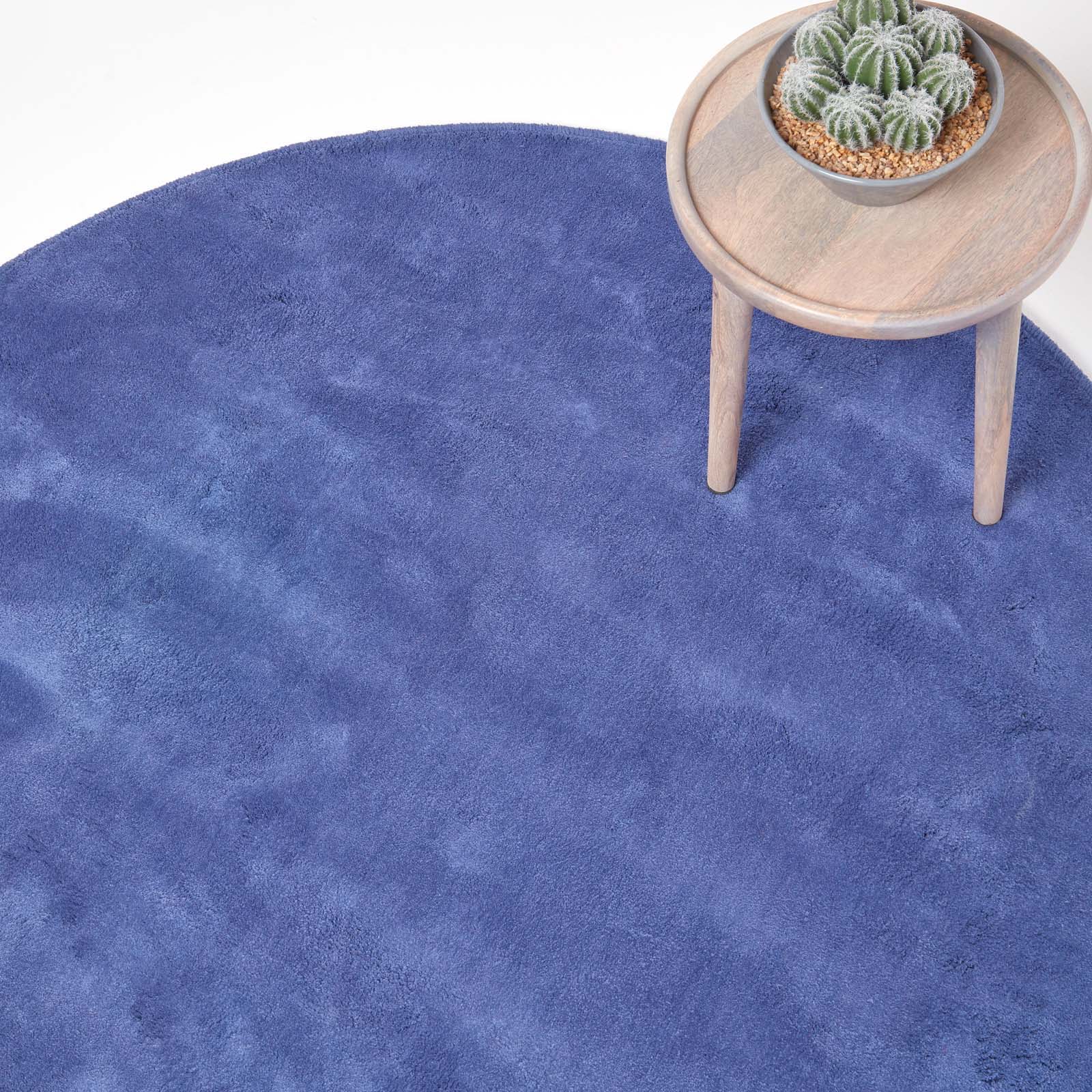 Hand Tufted Plain Cotton Large Round Rug | 70cm x 70cm | Blue