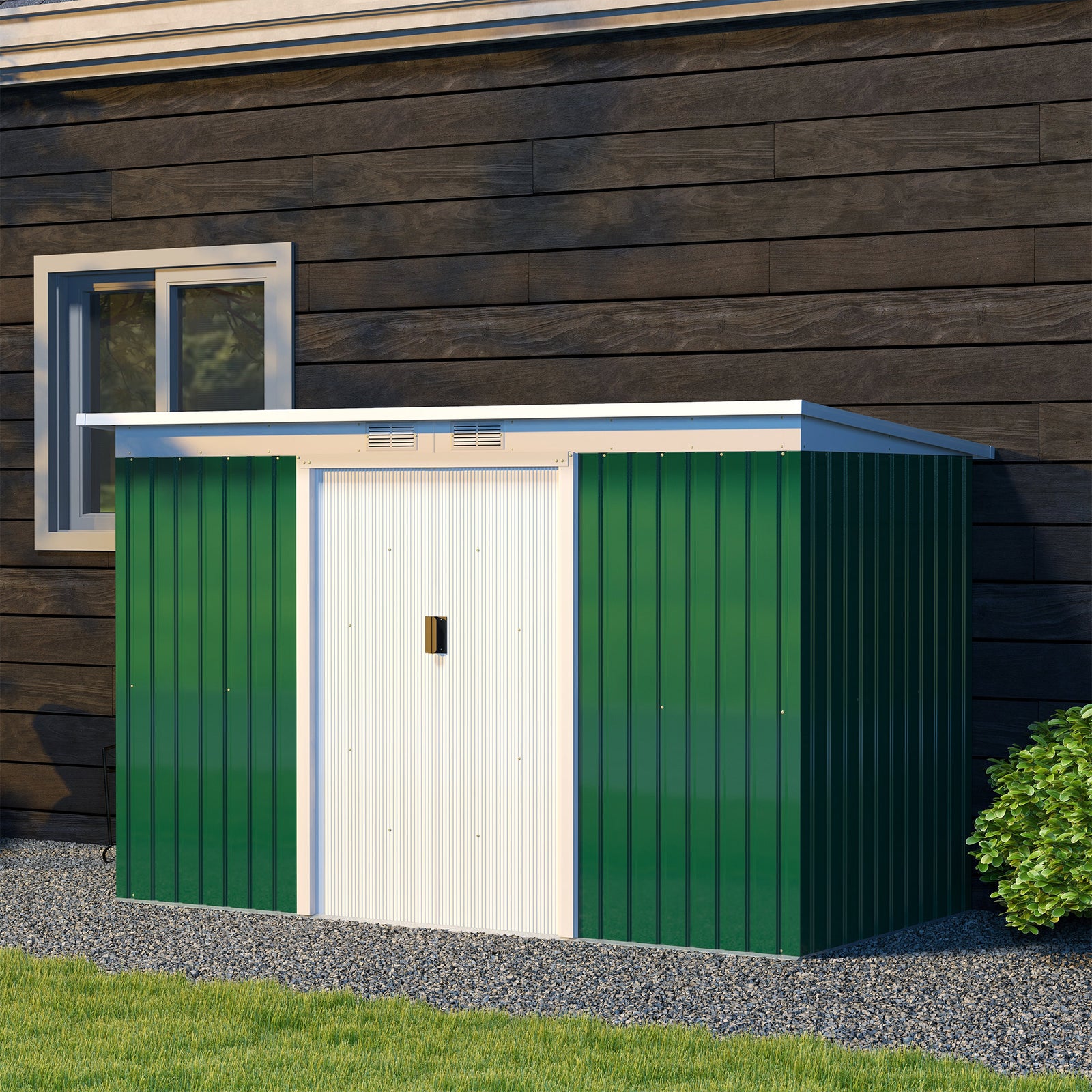 9 X 4ft Outdoor Metal Frame Garden Storage Shed W/ 2 Door | Dark Green