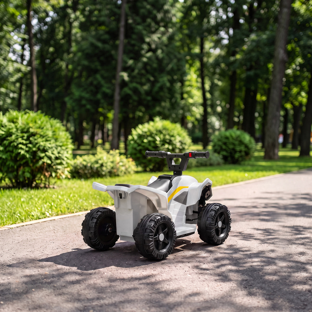 6v Electric Car, Kids Atv With Handlebar Button Control | White