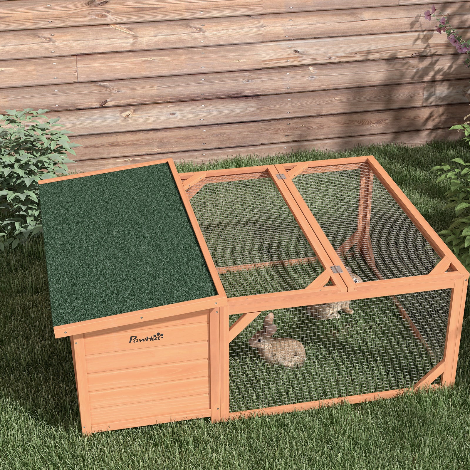 Rabbit Hutch With Run Small Animal Guinea Pig House With Openable Roof
