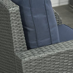 Cushioned Rattan Wicker Sofa, Recliner, Footstool, Table Set | Blue