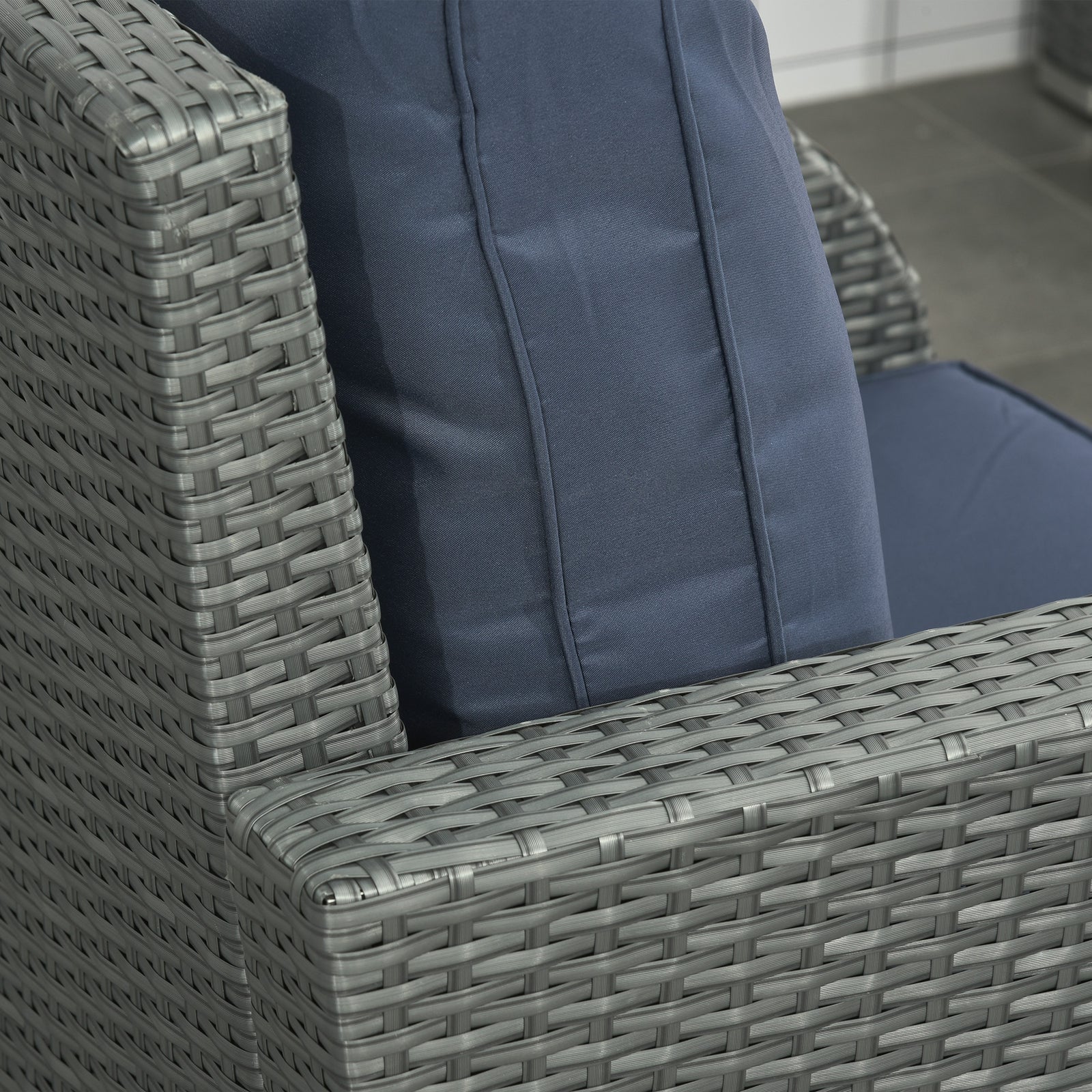 Cushioned Rattan Wicker Sofa, Recliner, Footstool, Table Set | Blue