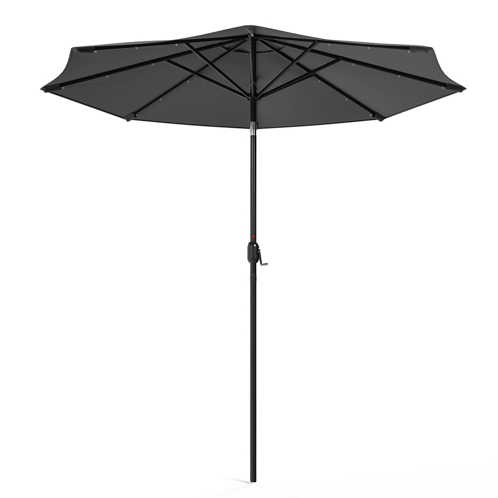 3m Outdoor Patio Parasol – Solar-powered Umbrella With 24 Led Lights, Tilt & Crank Handle, Without Base | One Size | Dark Gray