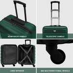 56x45x25cm Large Cabin Carry On Case - Overhead Luggage Suitcase - 4 Spinner Wheels - Abs Shell | 56 x 45 x 25cm | Forest Green