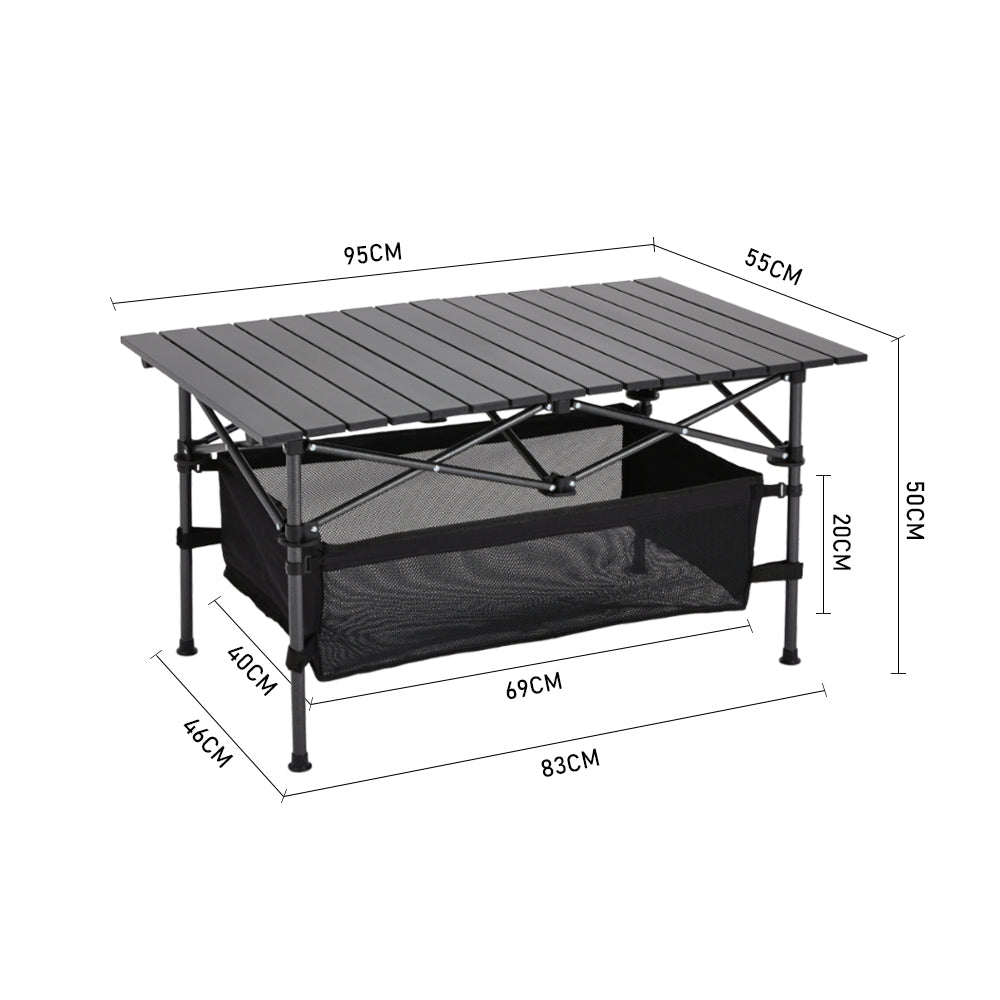 Aluminium Roll-top Foldable Camp Table With Mesh Shelf