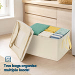 Collapsible Laundry Bags 2 Pack 35l Fabric Storage Baskets With Handles | Beige