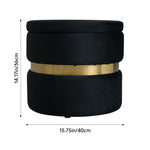 Upholstered Storage Ottoman Foot Rest With Gold Metal Ring 40cm Dia | Black