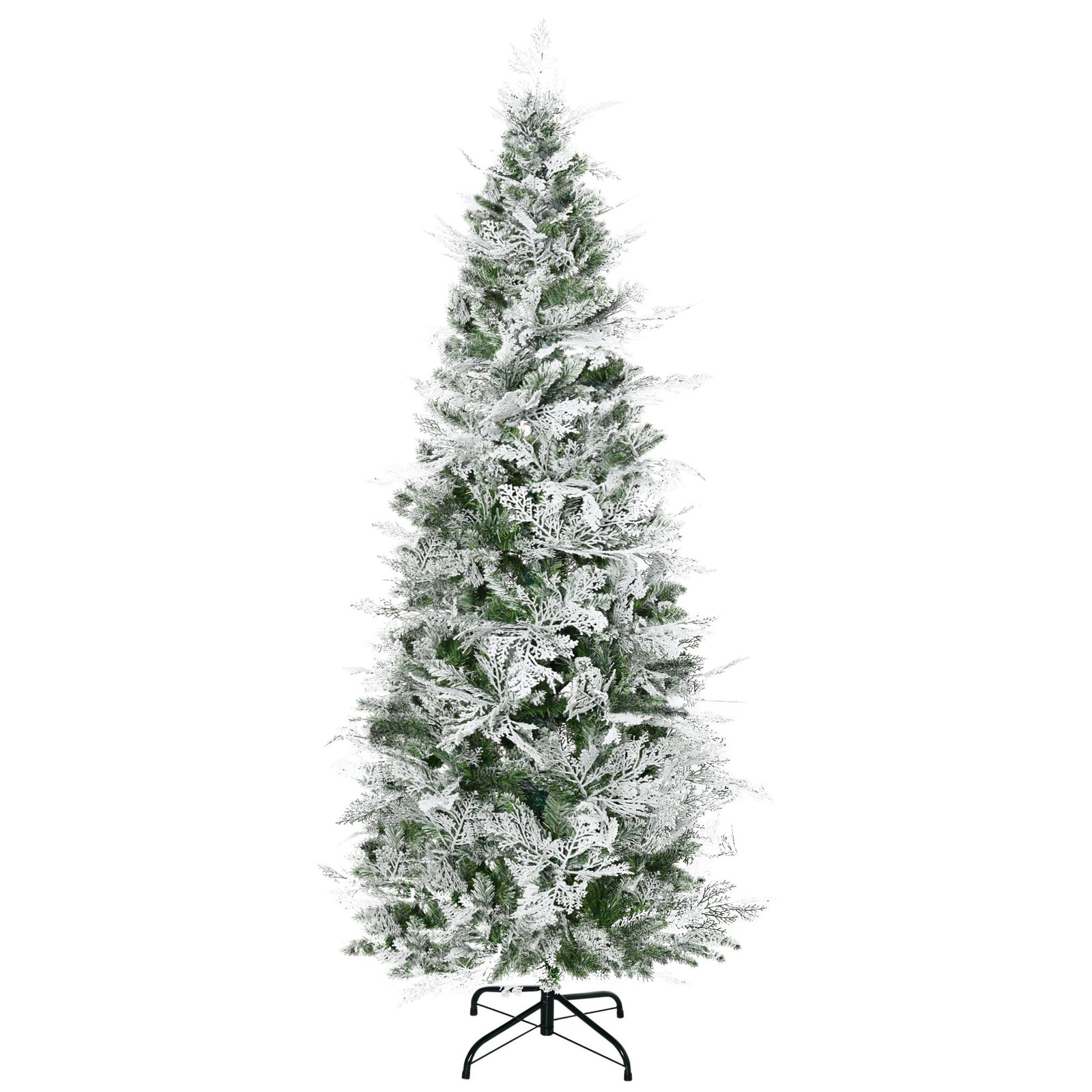 6/7ft Snow Flocked Artificial Christmas Tree Pencil Shape | 6ft | Green