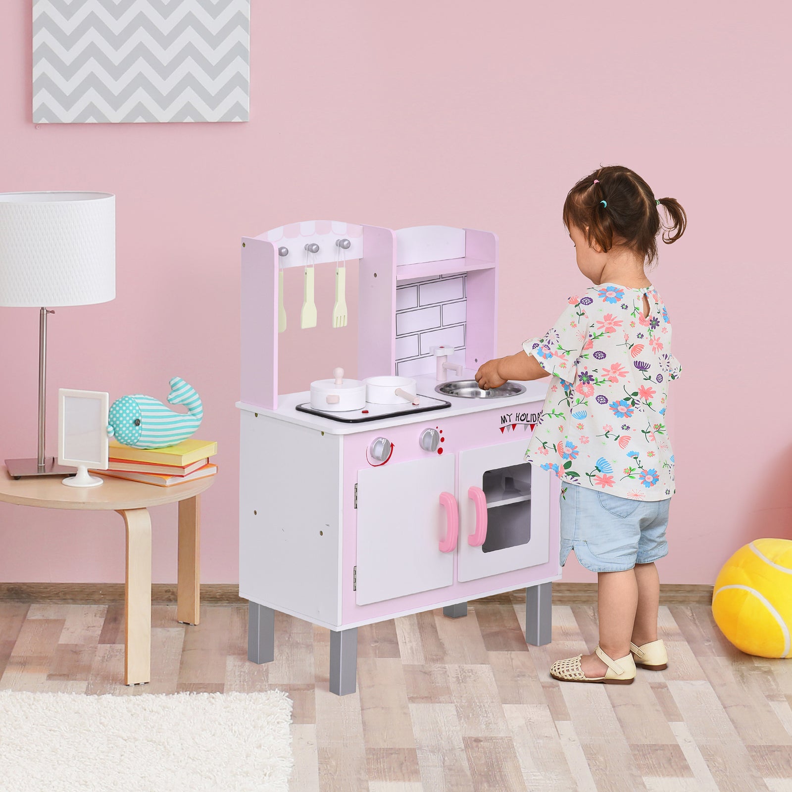 Kids Kitchen Play Set W/ Sounds Utensils Pans Storage 3 Yrs+