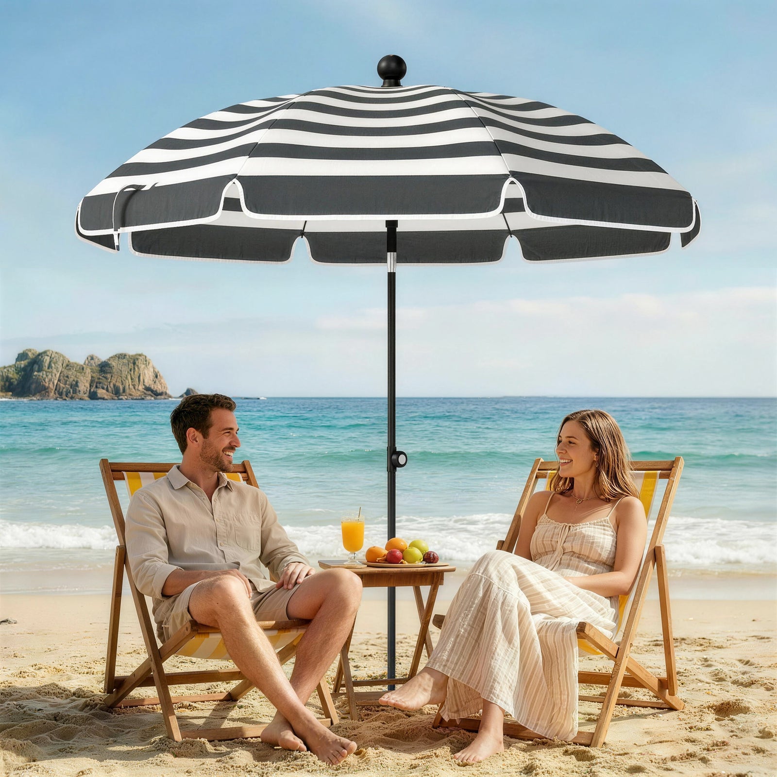 1.8 M Beach Umbrella Parasol With Sand Anchor, Tilt | Grey & White