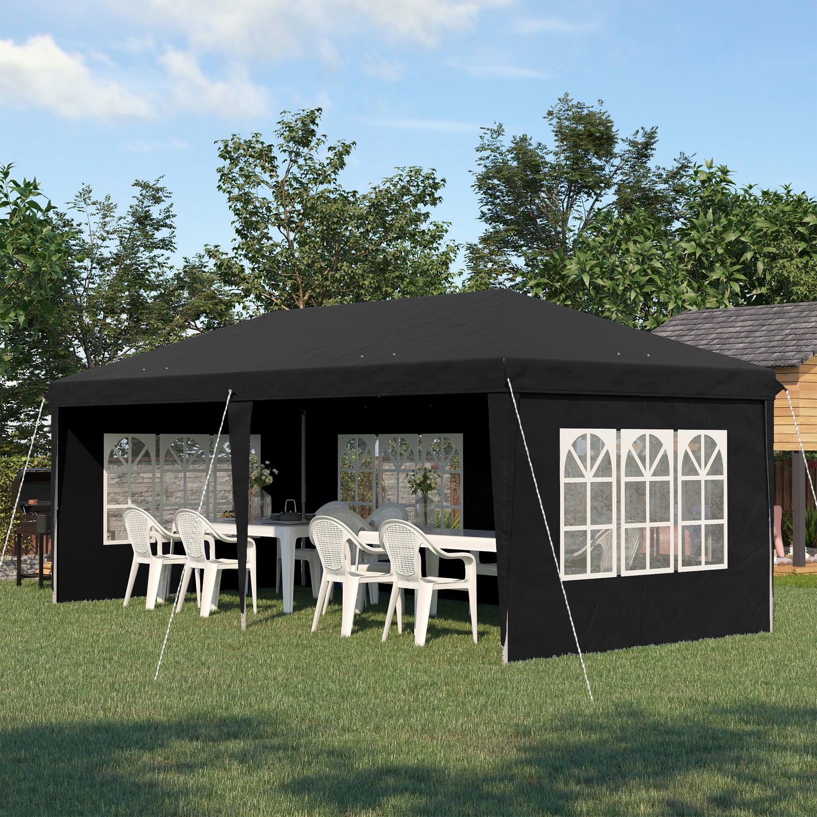 3 X 6m Garden Pop Up Gazebo, Height Adjustable | Black