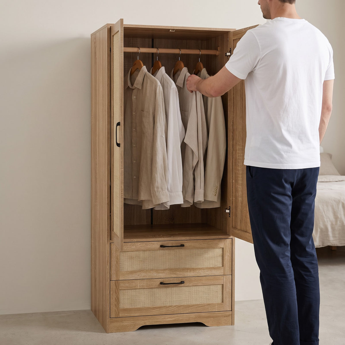 2-door Wardrobe With 2 Drawers | Natural