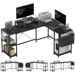168cm Reversible L Shaped Desk, 240cm Two Person Desk | One Size | Black