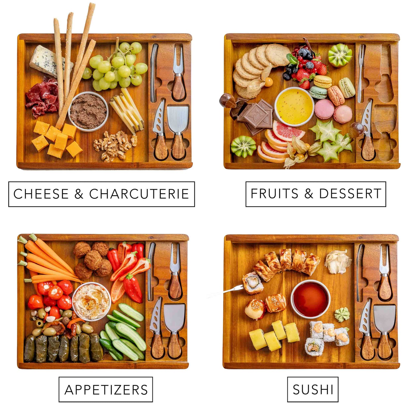 BlauKe Wooden Cheese Board Set - Wooden Serving Board/tray Made Of Acacia - Includes Serving Platters And Cheese Tools