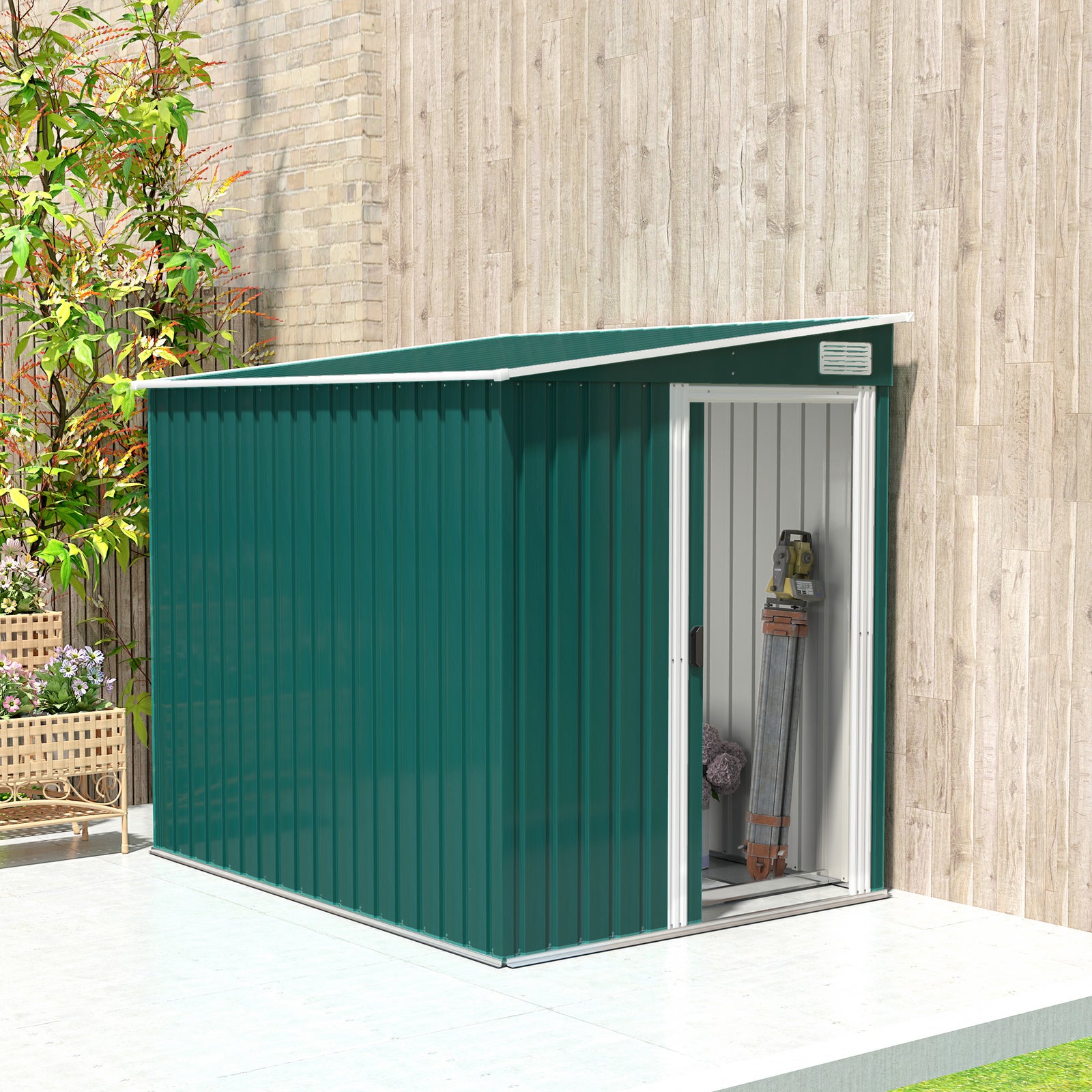 7x5ft Garden Shed With Foundation, Sliding Doors, Vents