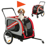 2-in-1 Dog Bike Trailer Stroller With Reflector Flag | Red