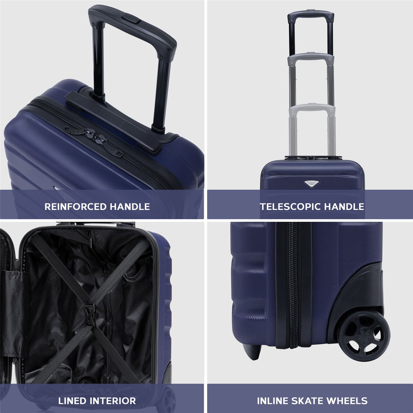 45x36x20cm Easyjet Free Cabin Bag 2 Wheel Suitcase Hard Shell Carry On | Cabin | Navy Blue