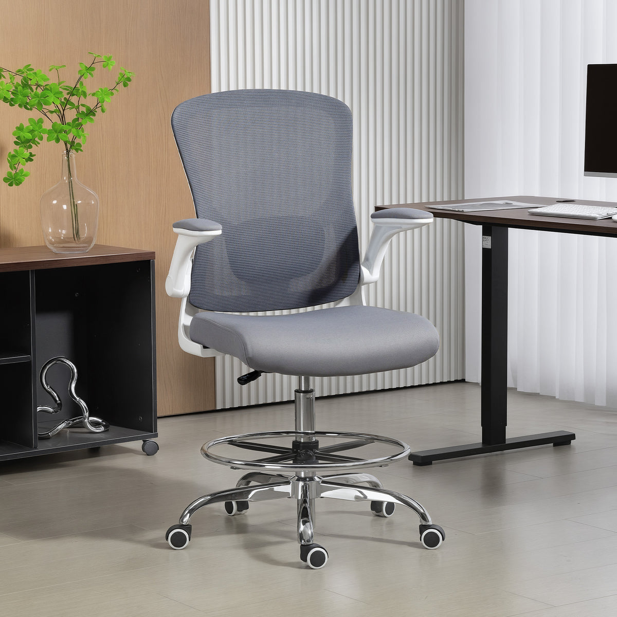 Ergonomic Tall Office Chair, 360 Degree Swivel Task Stool | Charcoal Grey