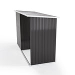2.5m W Steel Outdoor Garden Storage Shed With Log Stacking Rack | Charcoal Black