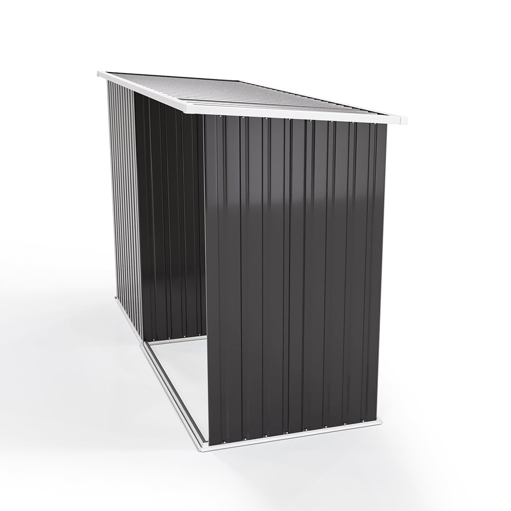2.5m W Steel Outdoor Garden Storage Shed With Log Stacking Rack | Charcoal Black