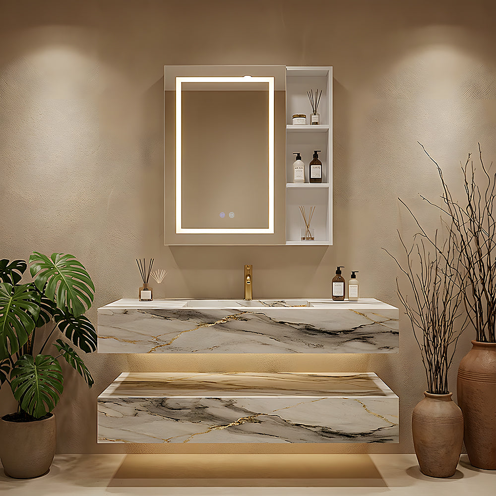 Led Bathroom Mirror Cabinet With Single-sided Mirror,storage, Anti-fog, Touch Control, Adjustable Color Temperature