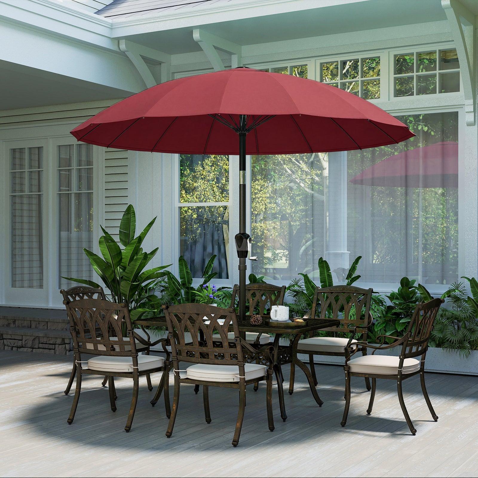 2m Shanghai Garden Parasol Umbrella, Outdoor Sun Shade | Red