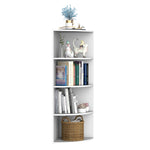 4 Tier Wood Corner Shelf  Unit Freestanding Fan Bookshelf | One Size | White