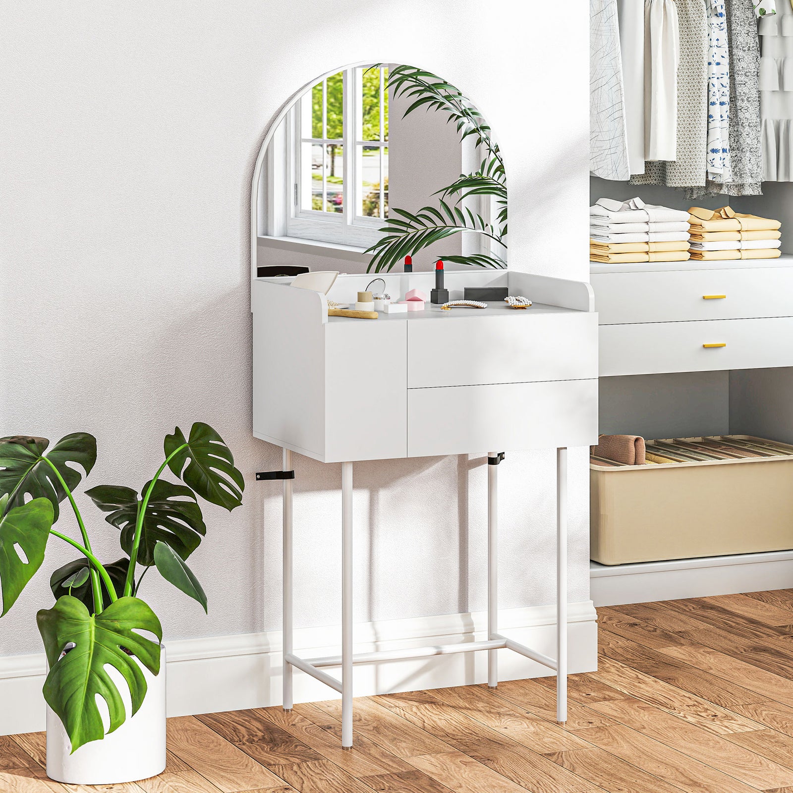 Makeup Vanity Table With Mirror Drawers Modern Dressing Table White