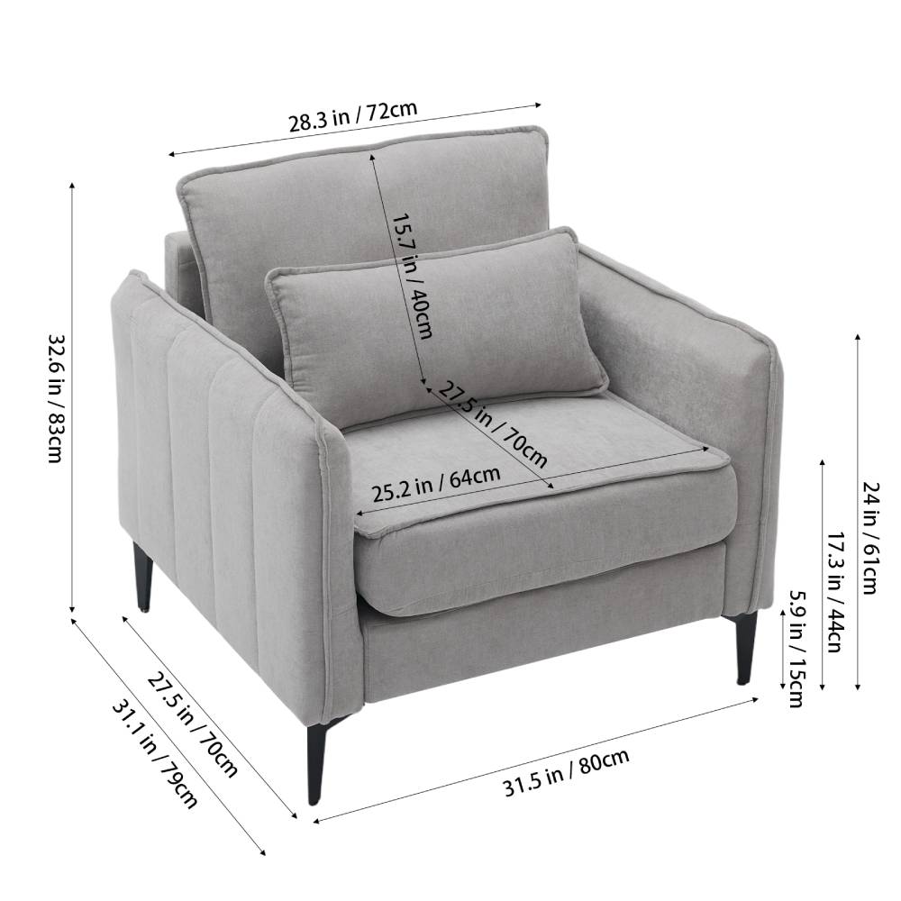 Modern Upholstered Accent Chair Armchair With Lumbar Pillow | Light Grey