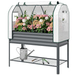 Outsunny Galvanised Raised Planter With Greenhouse Cover And Bottom Shelf