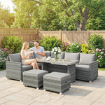 6 Piece Rattan Garden Furniture Set With Cushions, Grey