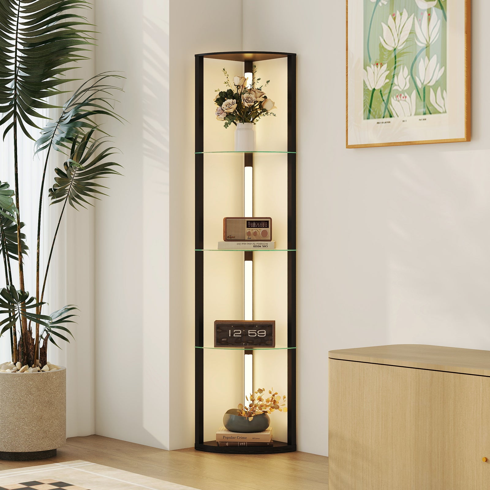 Led Floor Lamp With Shelves, Dimmable Standing Lamp With Foot Switch | Black