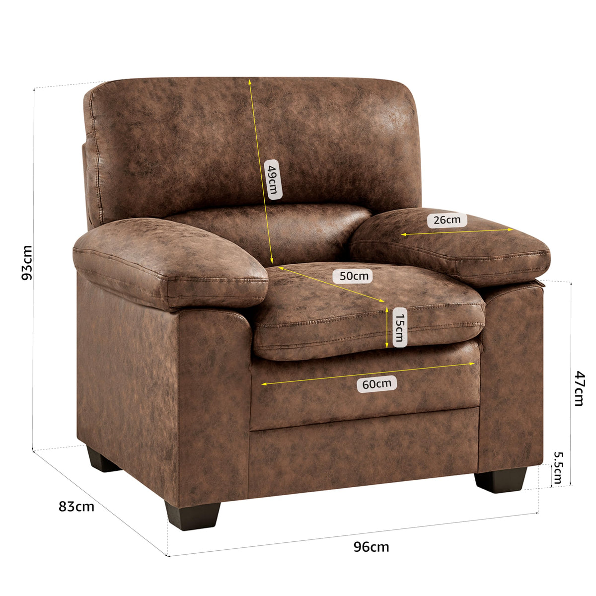 Oxford Faux Leather Sofa 1 Seater | Brown