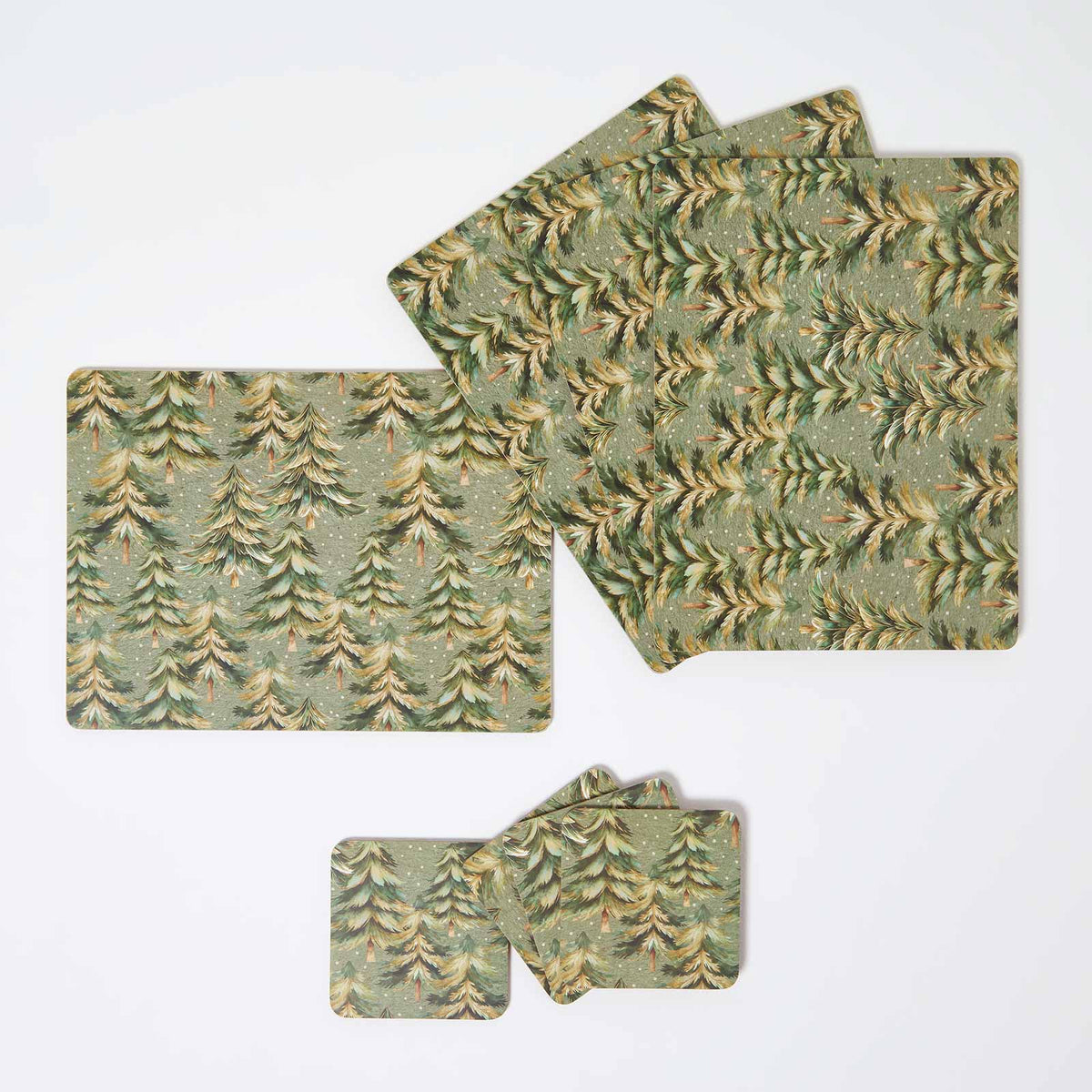 HOMESCAPES Xmas Forest Placemats & Coasters, Set Of 8