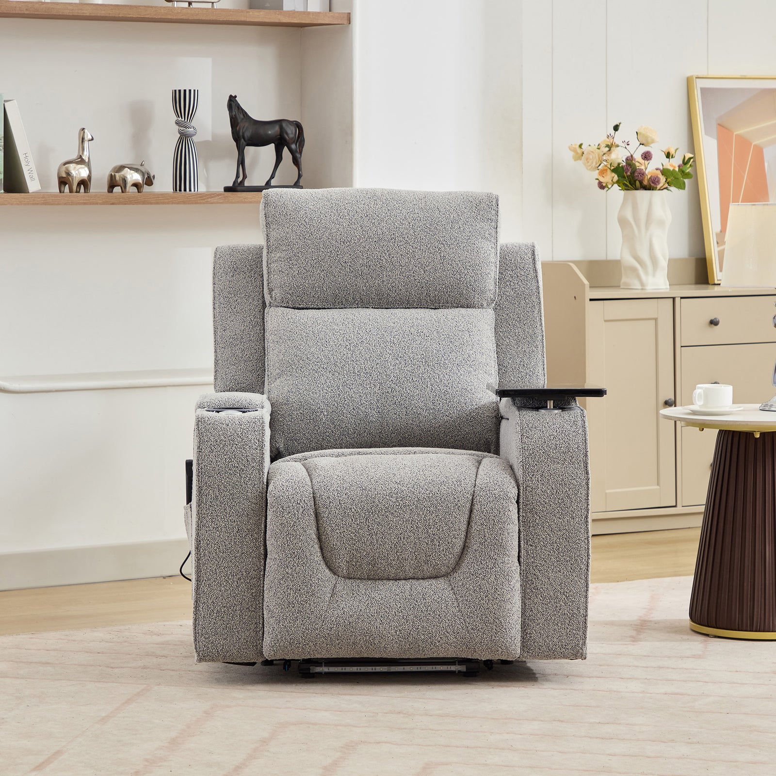 Cowley Electric Riser Recliner Chair With Massage And Heat, Drink Cooler, Table | Light Grey