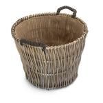 Wicker Round Grey Hessian Lined Log Basket
