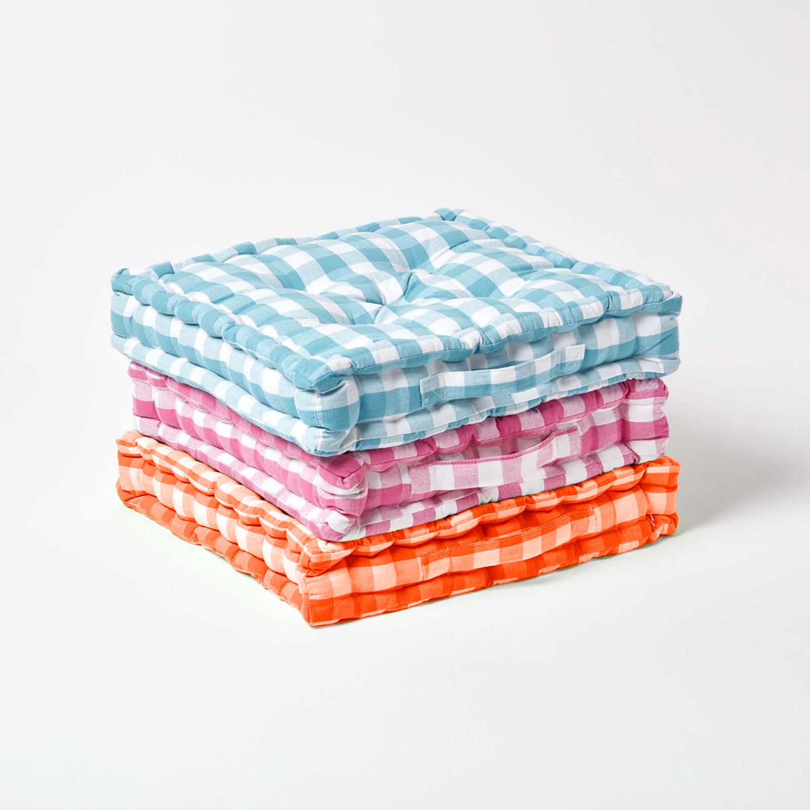 Block Check Cotton Gingham Floor Cushion | 40cm x 40cm | Orange