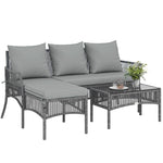 3 Piece Rattan Garden Furniture Set With Cushions | Dark Grey