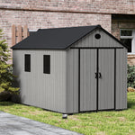 7.38 × 11.32 Ft Garden Tool Shed With Apex Roof & Combination Lock – Heavy-duty Grey Wood Grain Outdoor Storage Shed With Floor,2 Window & Ventilation Panels