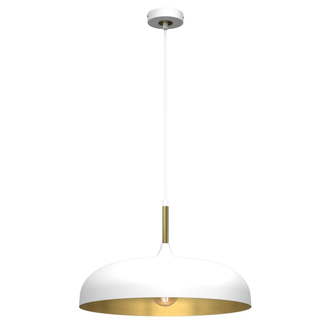 Lincoln 45cm Pendant Lamp Stylish Hand Made Scandi Style Lamp With A Golden Finish To The Shade Interior 1xe27 | 45cm | White
