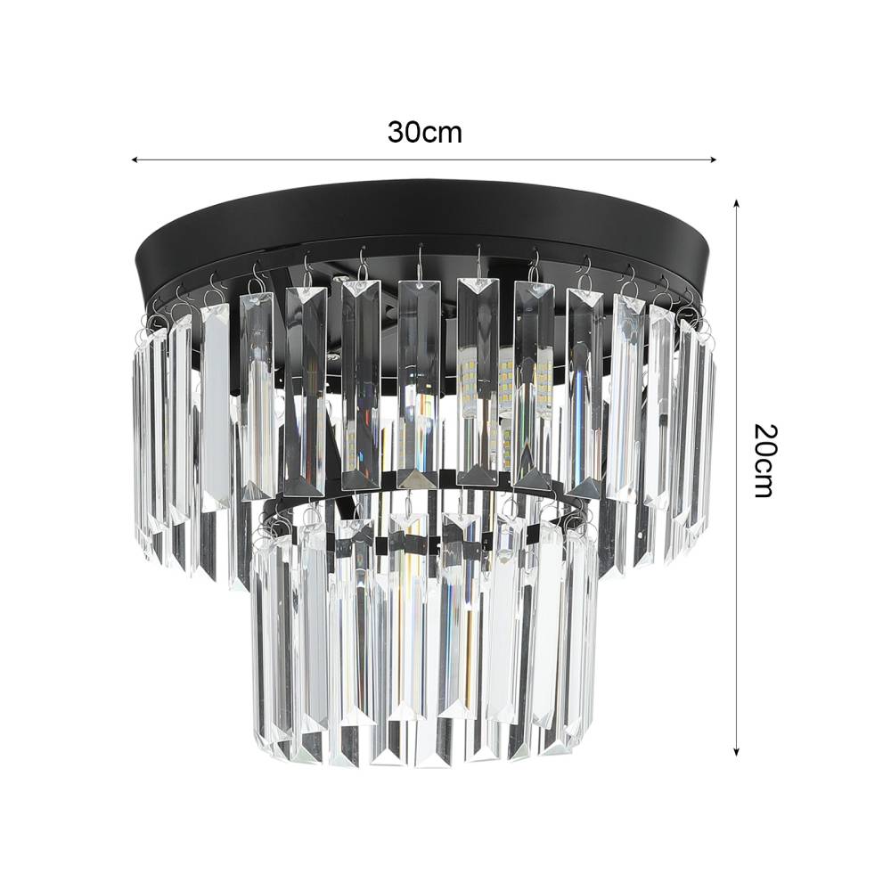 Modern Double Layer Crystal Prisms Flush Mount Ceiling Light Metal Base Chandelier Lamp