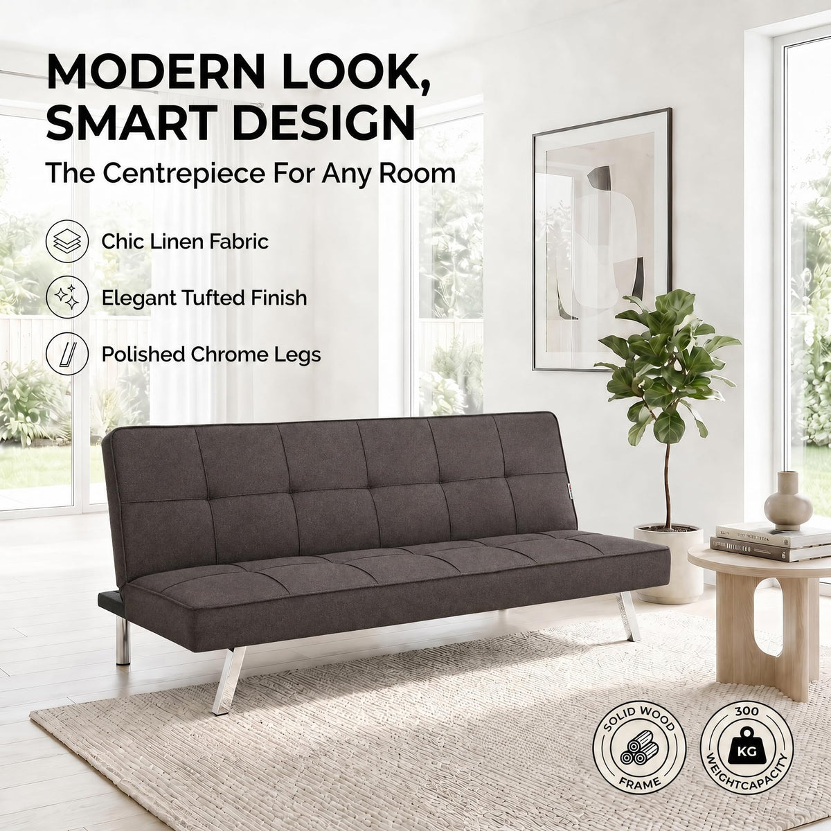 Britney Linen Sofa Bed 3 Seater | Brown